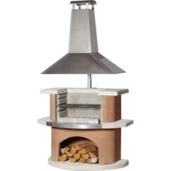 Küchengrill 19 Buschbeck Grillkamin Kampen Terracotta-Weiß Mit Edelstahlhaube